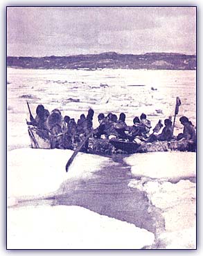 The omiak or women's boat coming down to the trading post